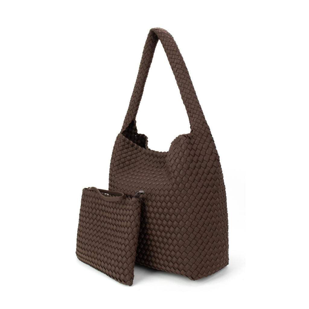 Woven Neoprene One Shoulder Tote Choc