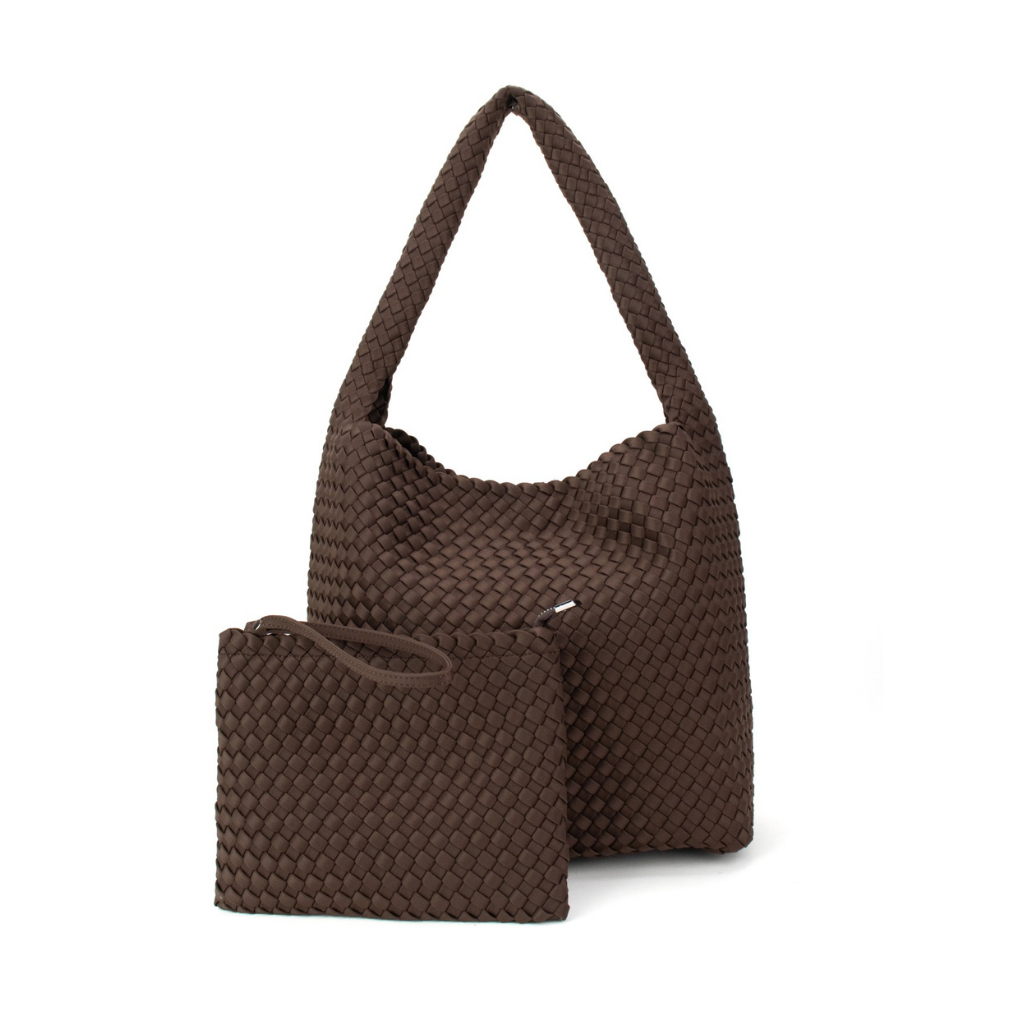 Woven Neoprene One Shoulder Tote Choc