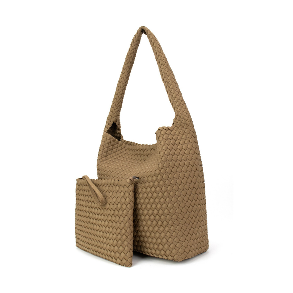 Woven Neoprene One Shoulder Tote Nude