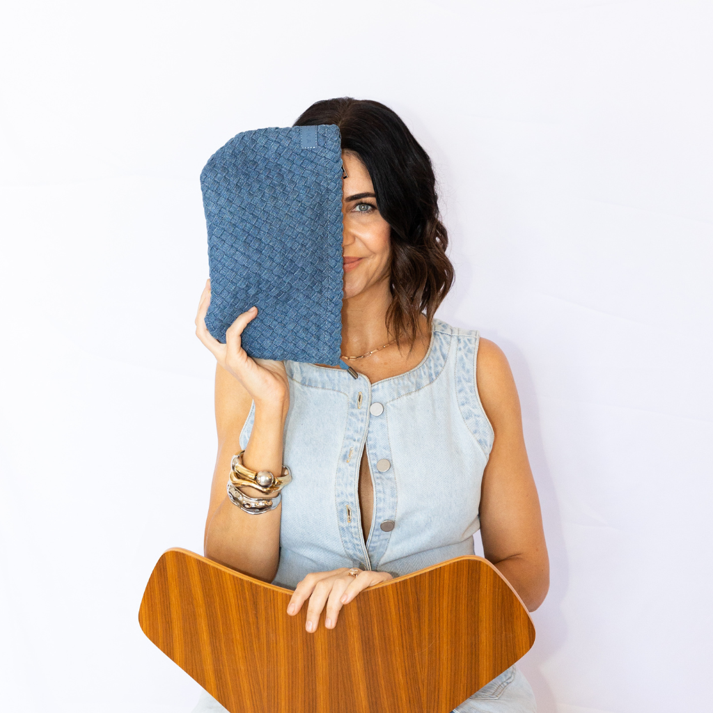 Leigh Woven Neoprene Clutch - Blue Denim