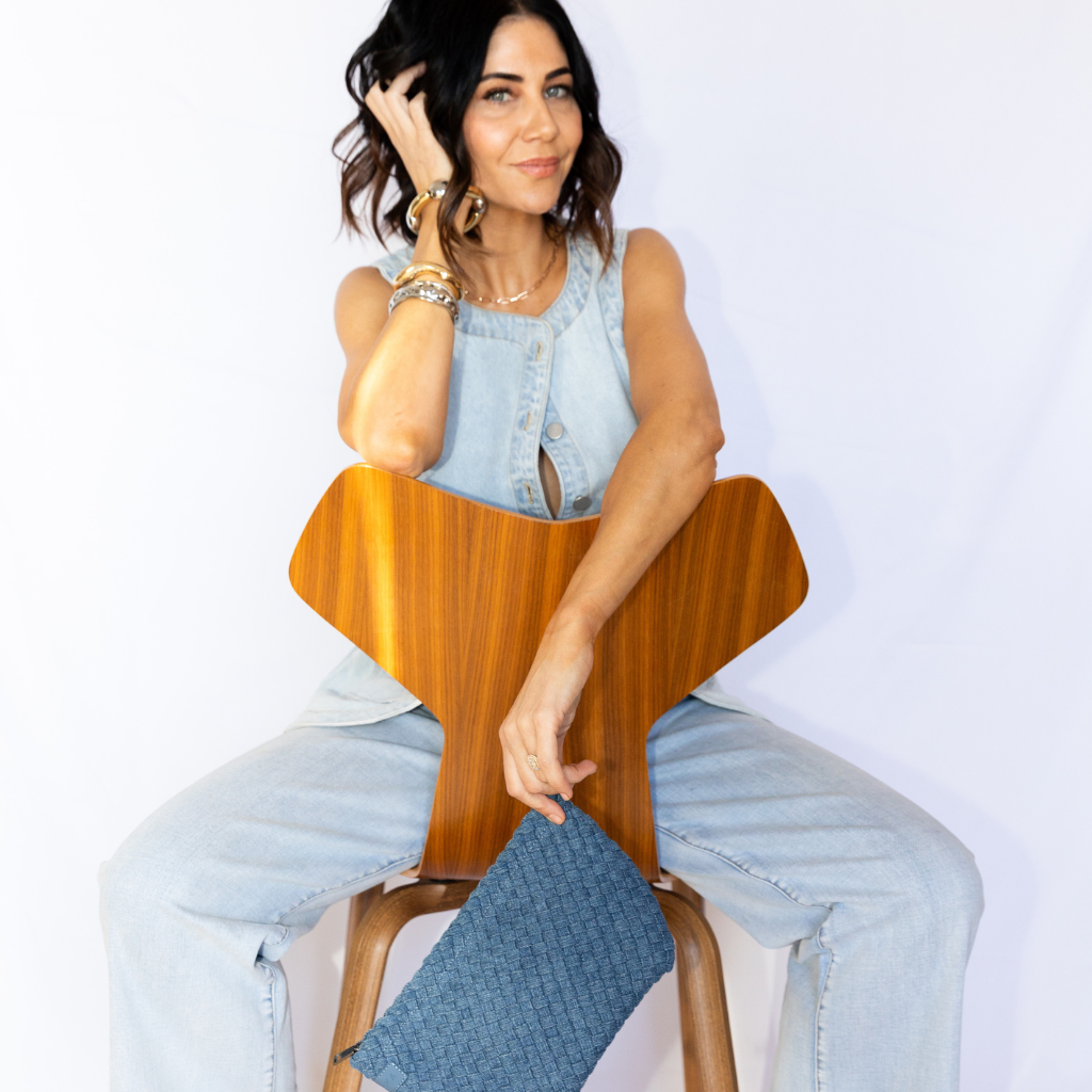 Leigh Woven Neoprene Clutch - Blue Denim