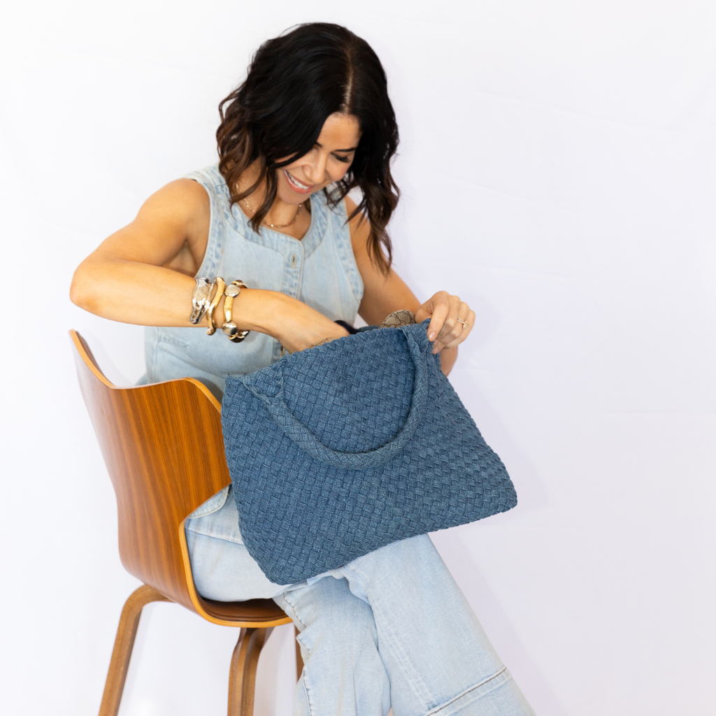 Leigh Woven Neoprene Tote - Blue Denim