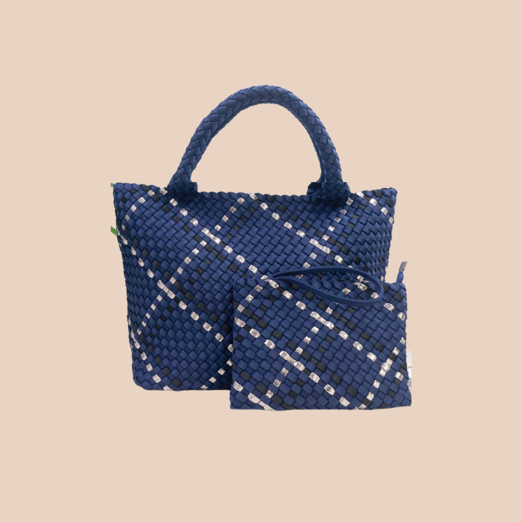 Woven Neoprene Large Tote - Blue/Gold