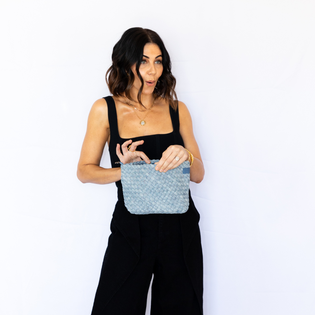 Leigh Woven Neoprene Clutch - Light Denim