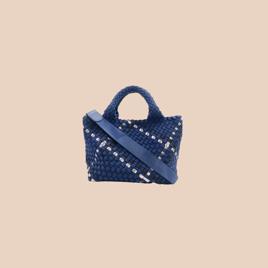 Woven Neoprene Mini Tote - Blue/Gold