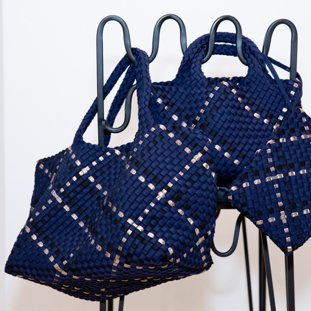 Woven Neoprene Mini Tote - Blue/Gold