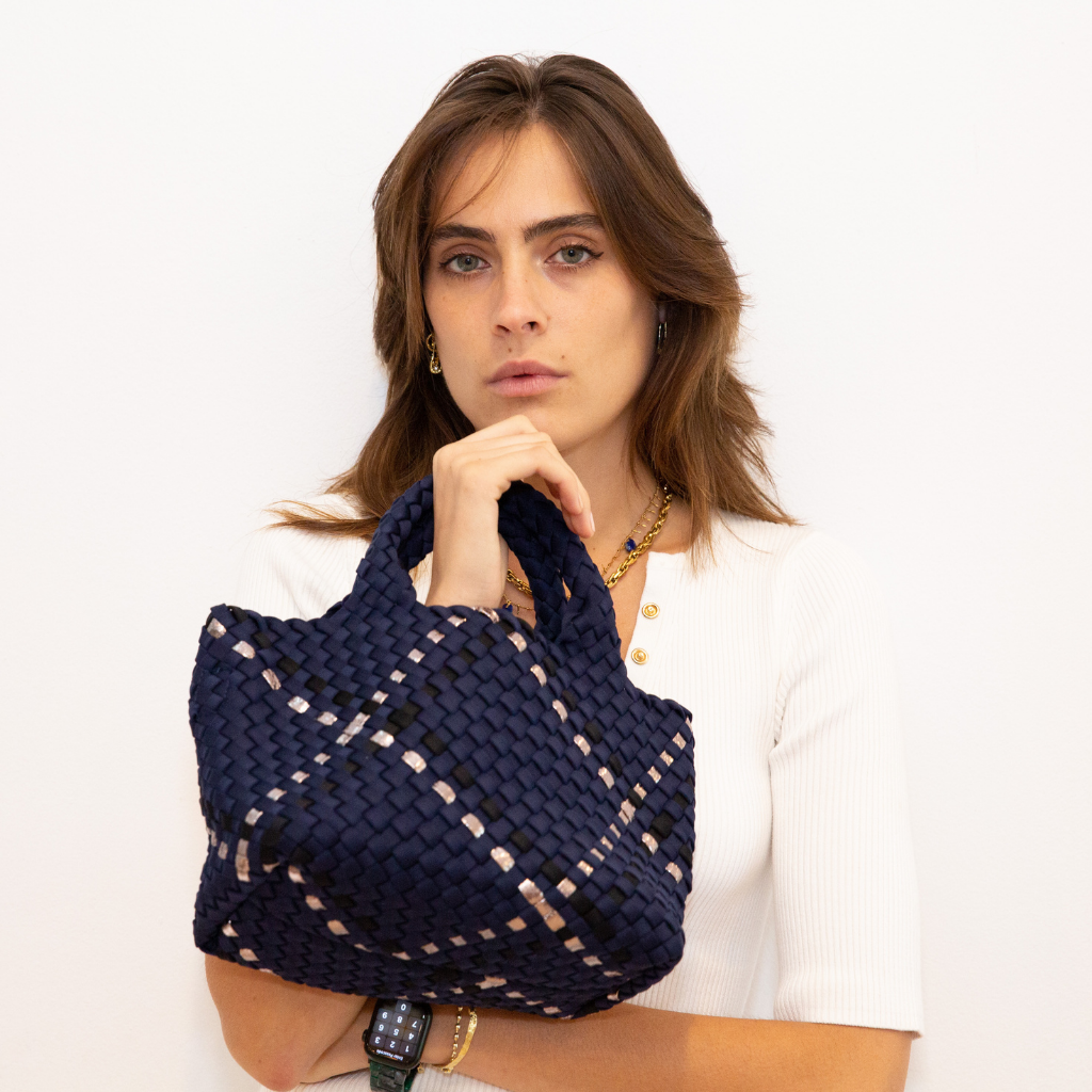 Woven Neoprene Mini Tote - Blue/Gold