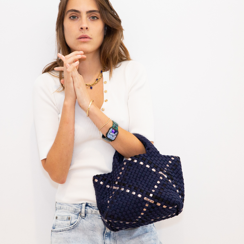 Woven Neoprene Mini Tote - Blue/Gold