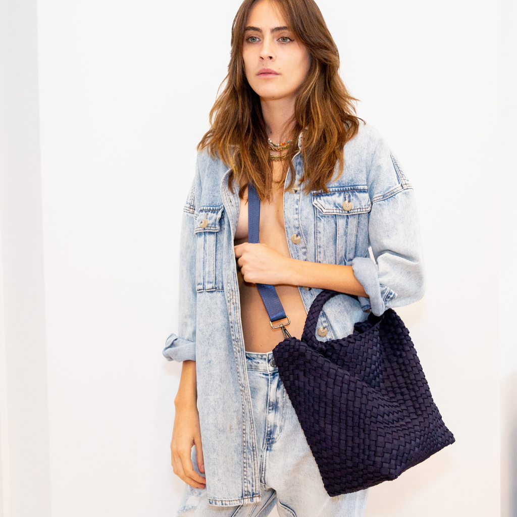 Woven Neoprene Shoulder Tote Navy Chuchka
