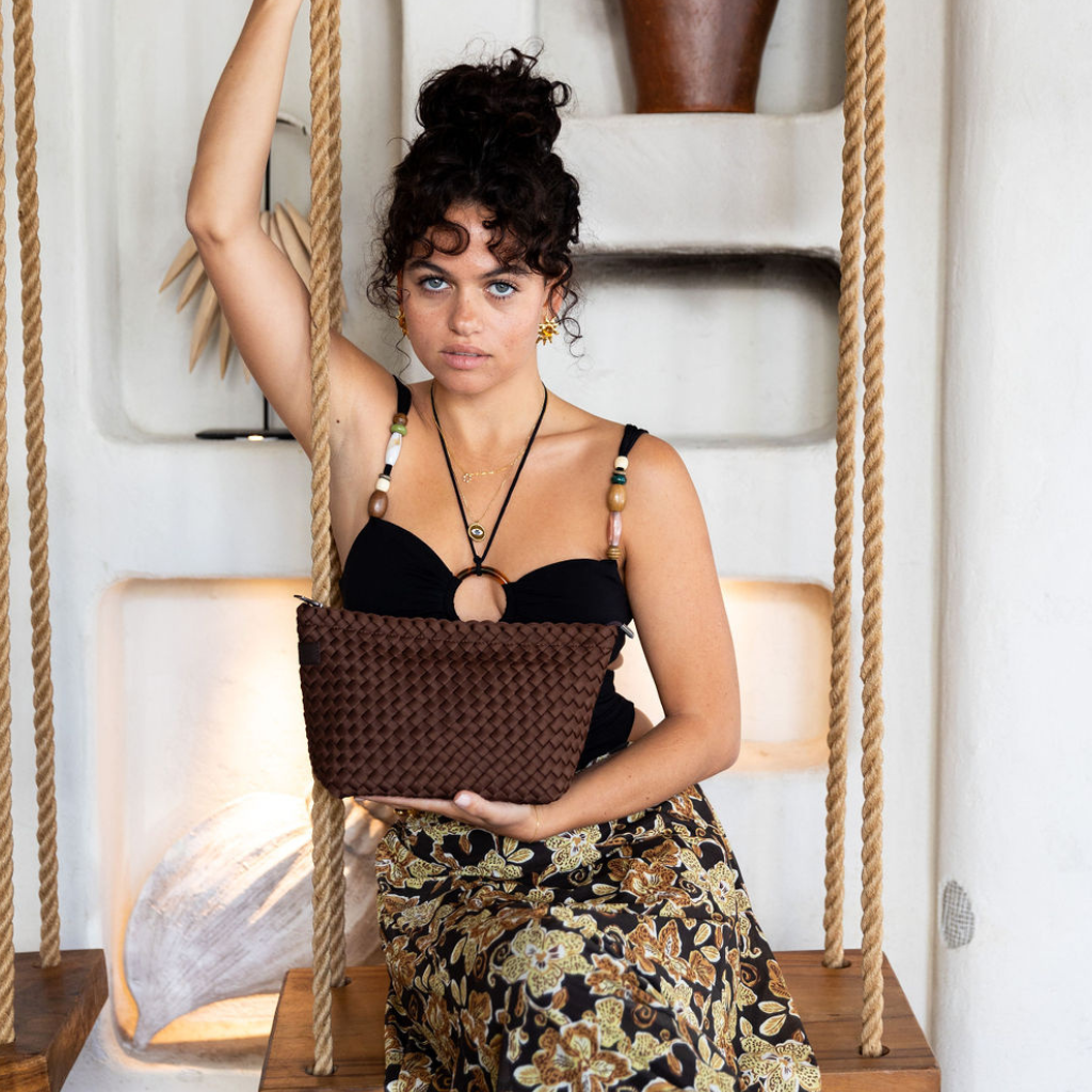 Woven Neoprene Cosmetic Pouch - Choc Brown