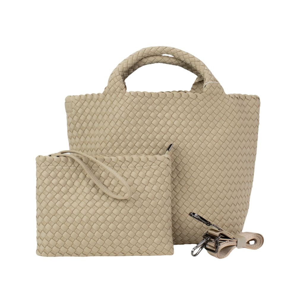 Woven Neoprene Shoulder Tote - Beige