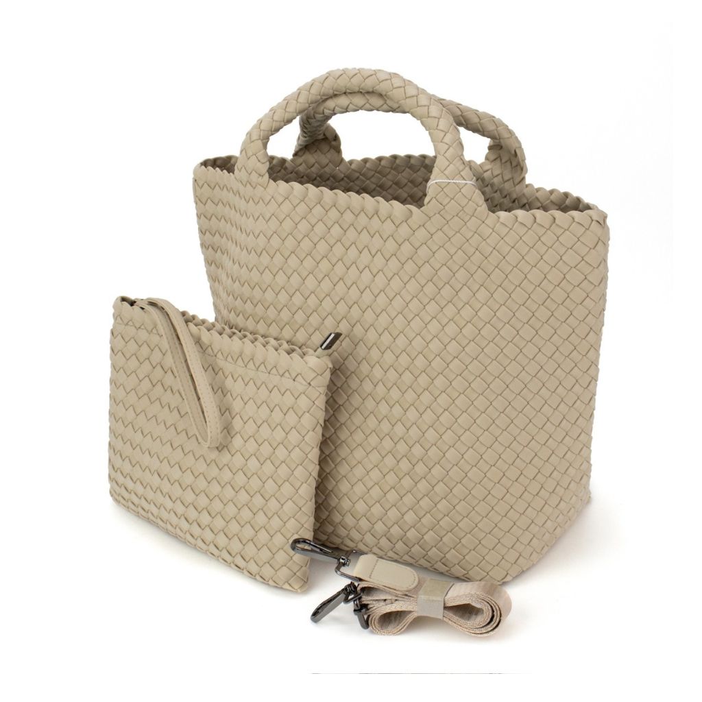 Woven Neoprene Shoulder Tote - Beige