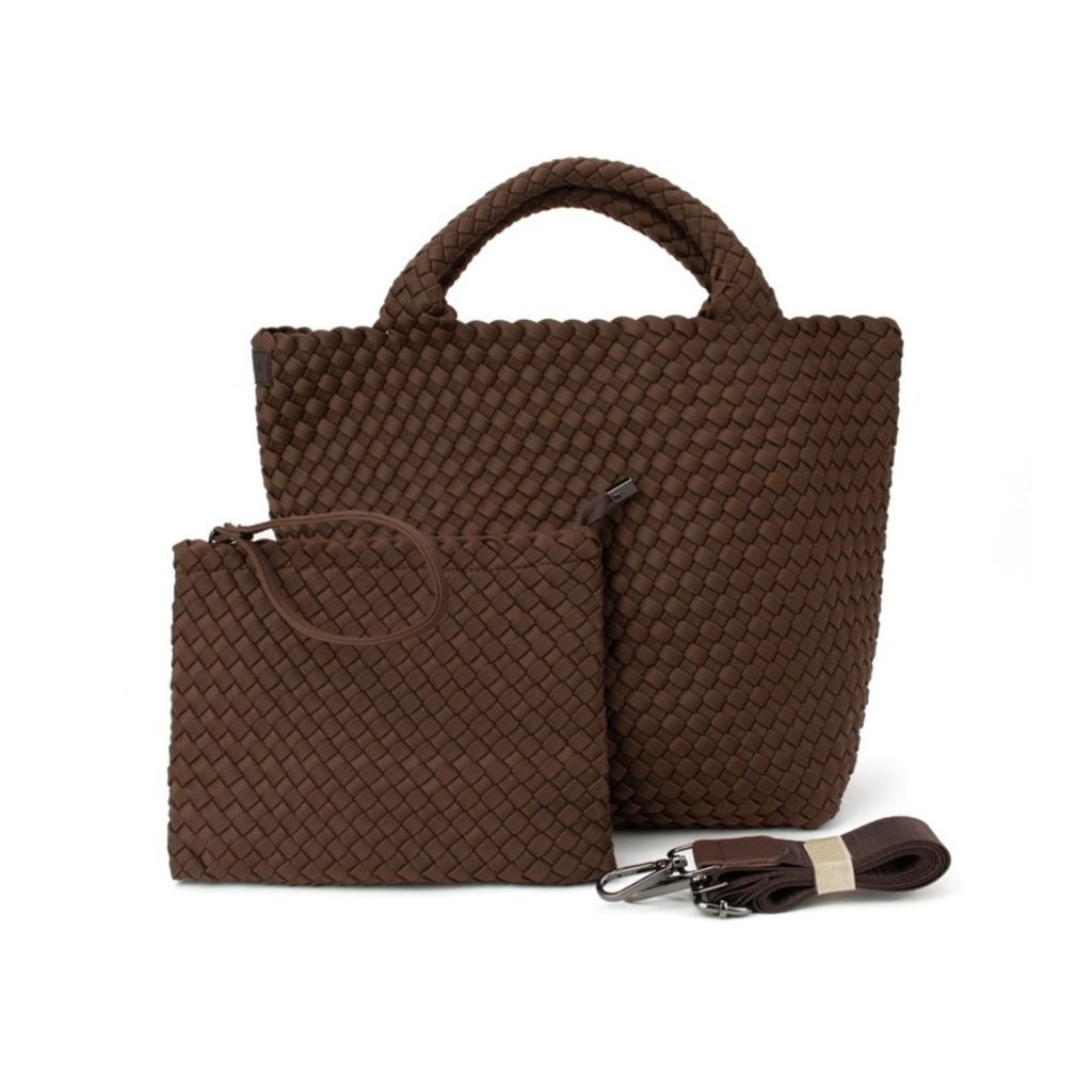 Woven Neoprene Shoulder Tote - Choc Brown