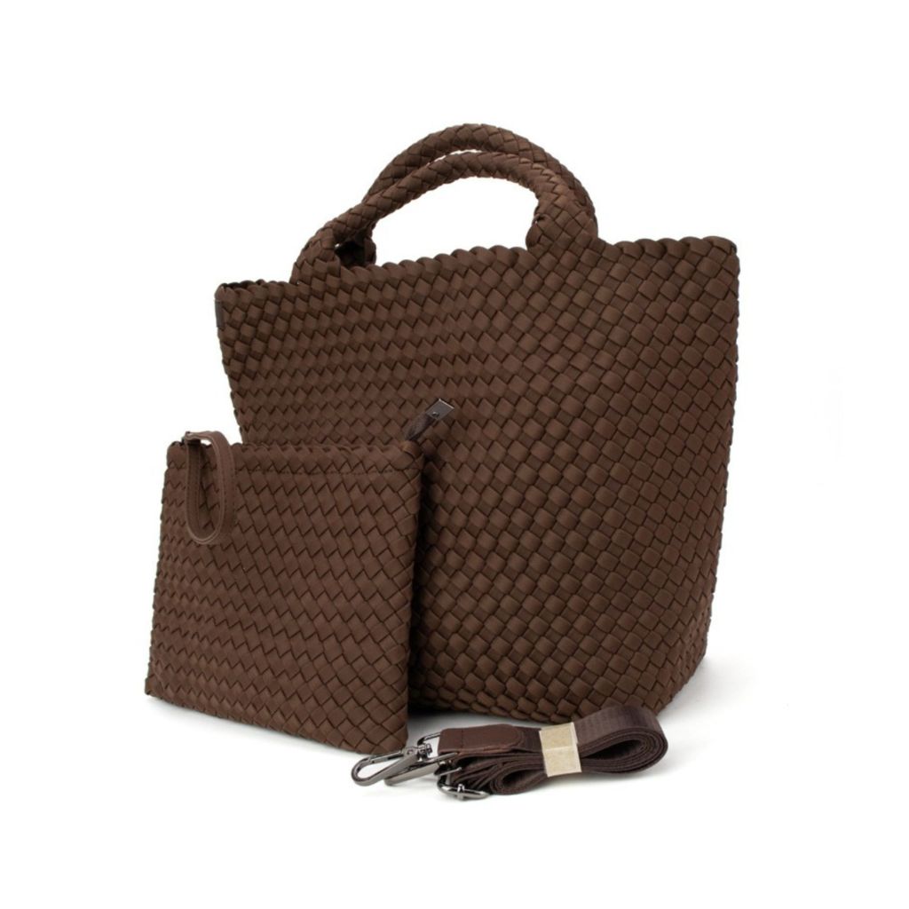 Woven Neoprene Shoulder Tote - Choc Brown