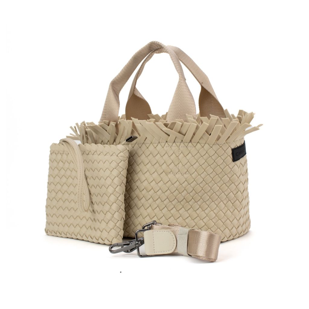 Woven Neoprene Mini Tote - Fringe Beige