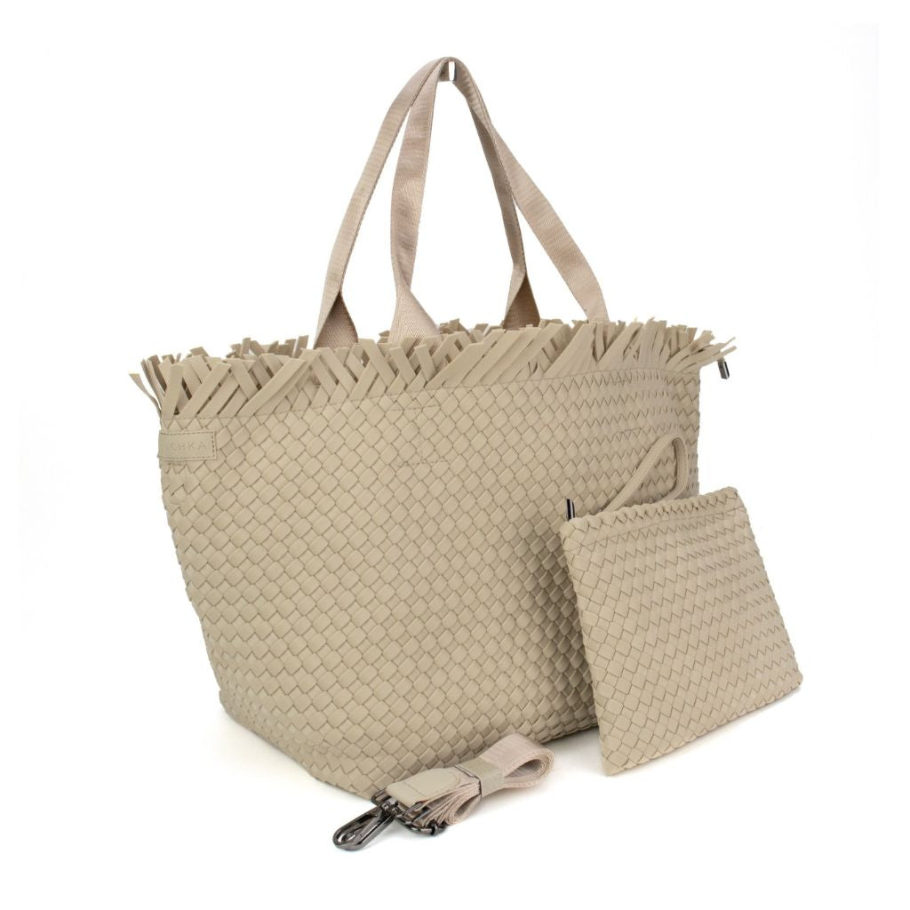 Woven Neoprene X-Large Beach Tote - Fringe Beige