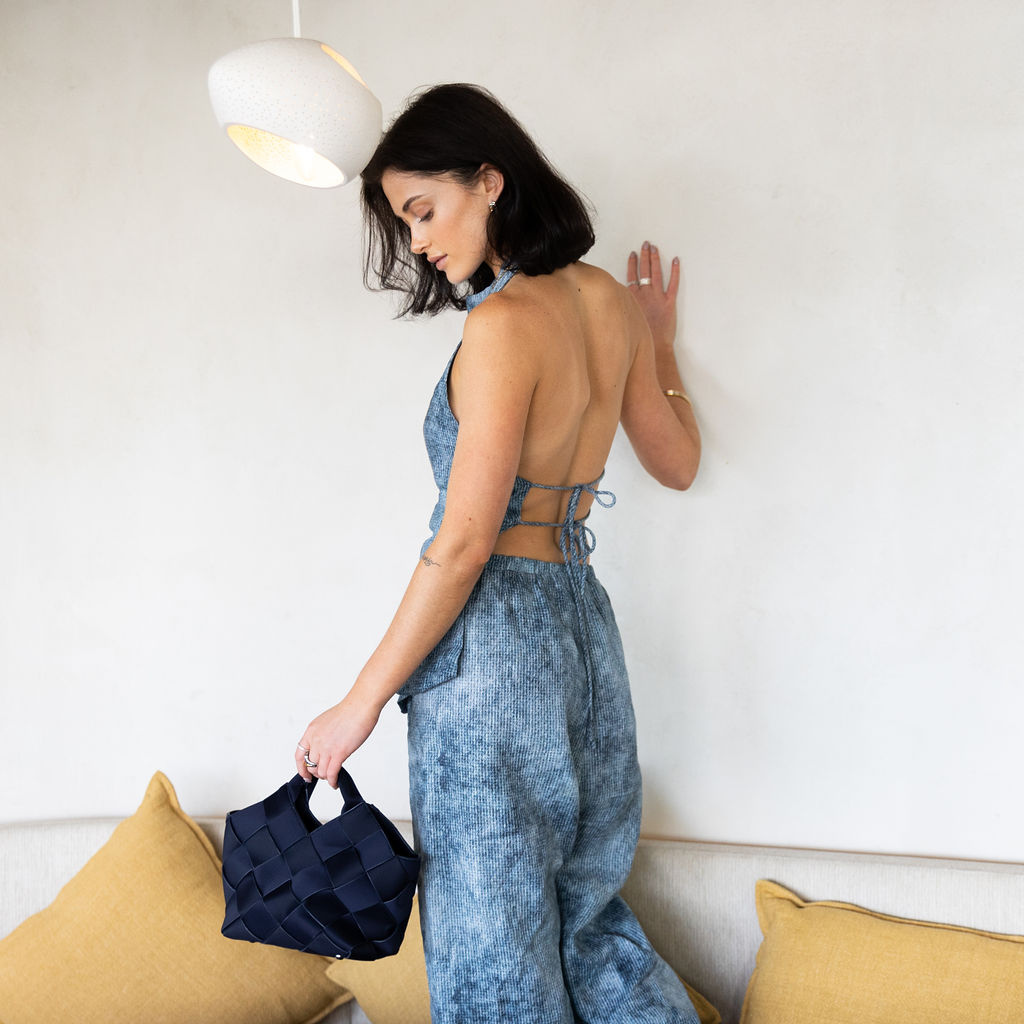 Woven Neoprene Bella Tote - Navy