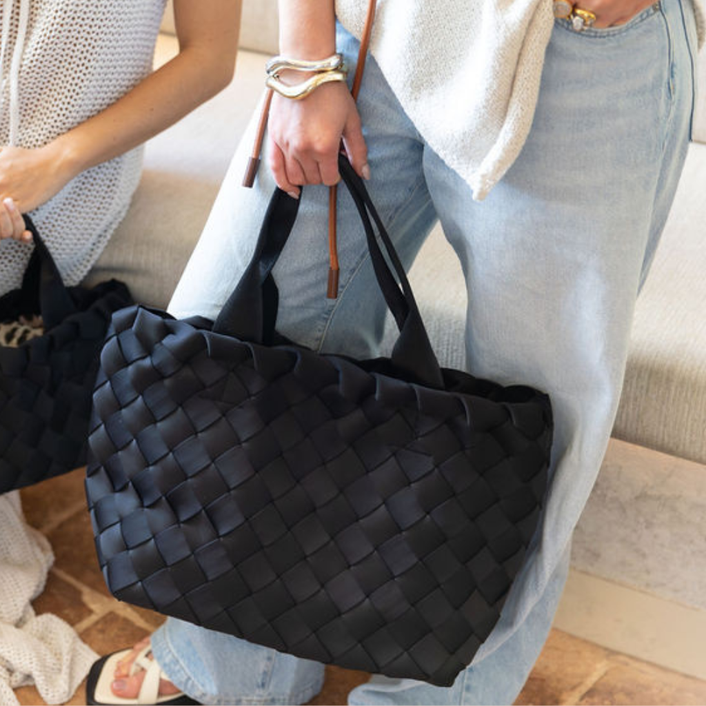 Woven Neoprene Large Tote - Large Weave Black