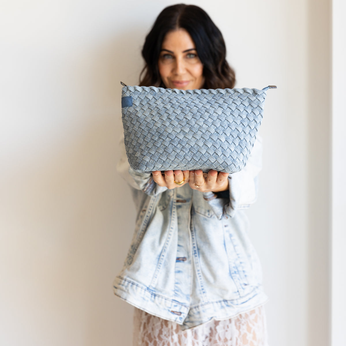 Leigh Woven Neoprene Clutch - Light Denim