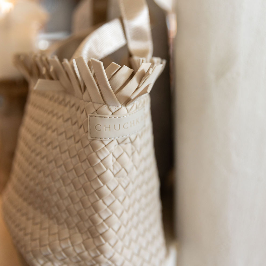 Woven Neoprene Mini Tote - Fringe Beige