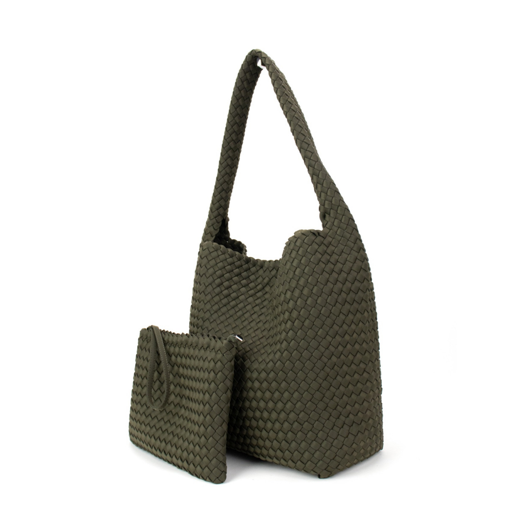 Woven Neoprene One Shoulder Tote Khaki
