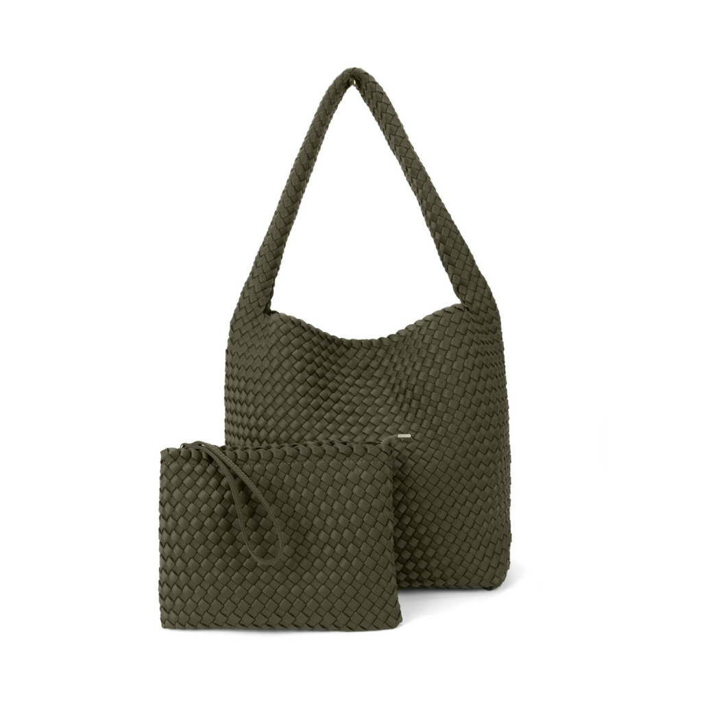 Woven Neoprene One Shoulder Tote Khaki