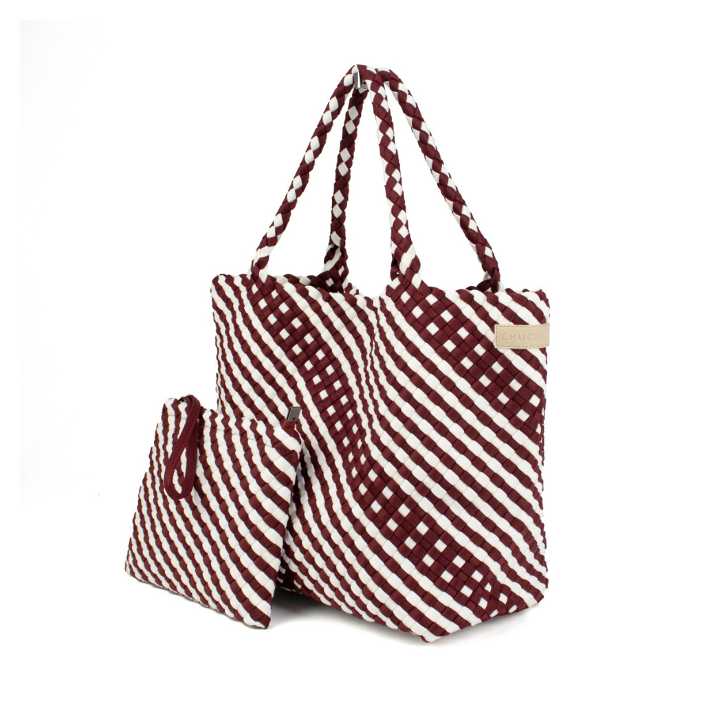 Woven Neoprene Coco Large Tote Maroon