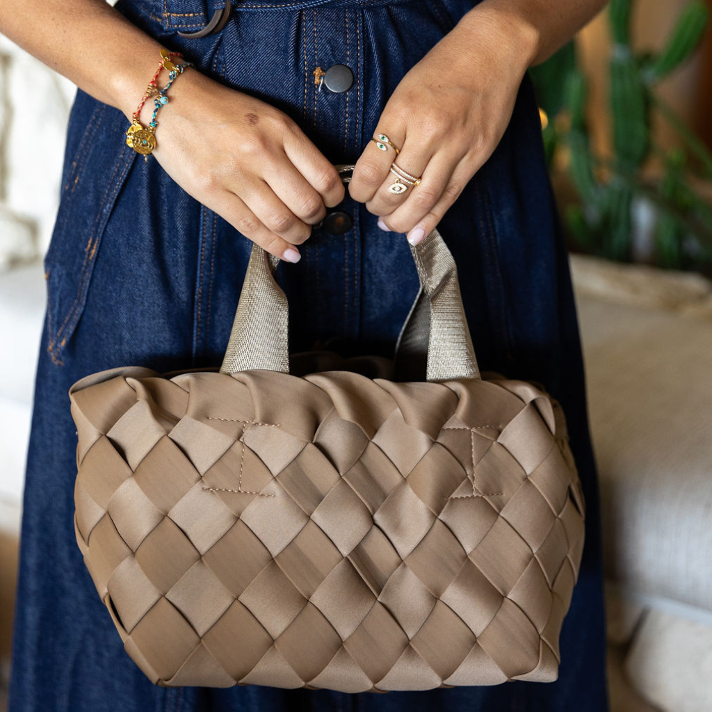 Woven Neoprene Mini Tote - Large Weave Nude