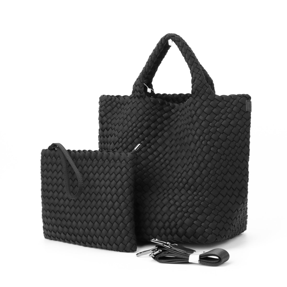 Woven Neoprene Shoulder Tote - Black