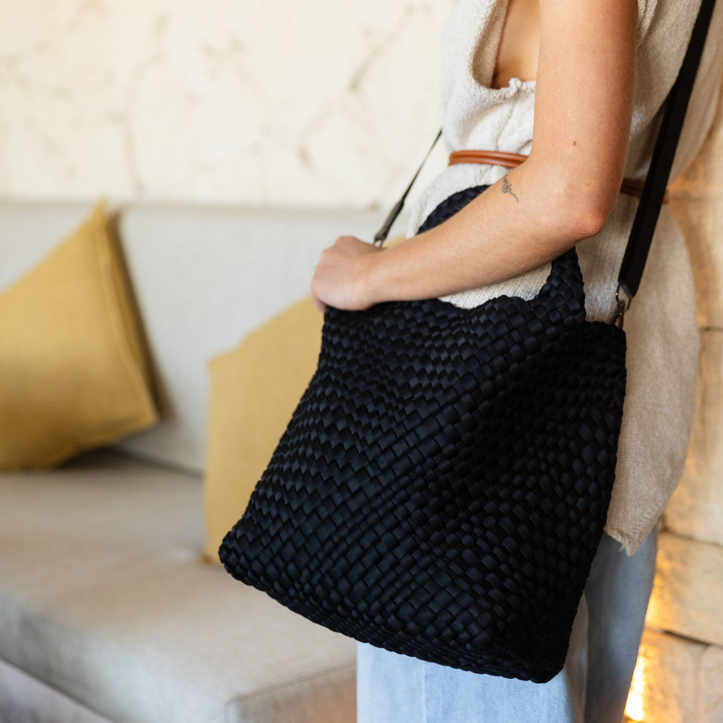 Woven Neoprene Shoulder Tote - Black