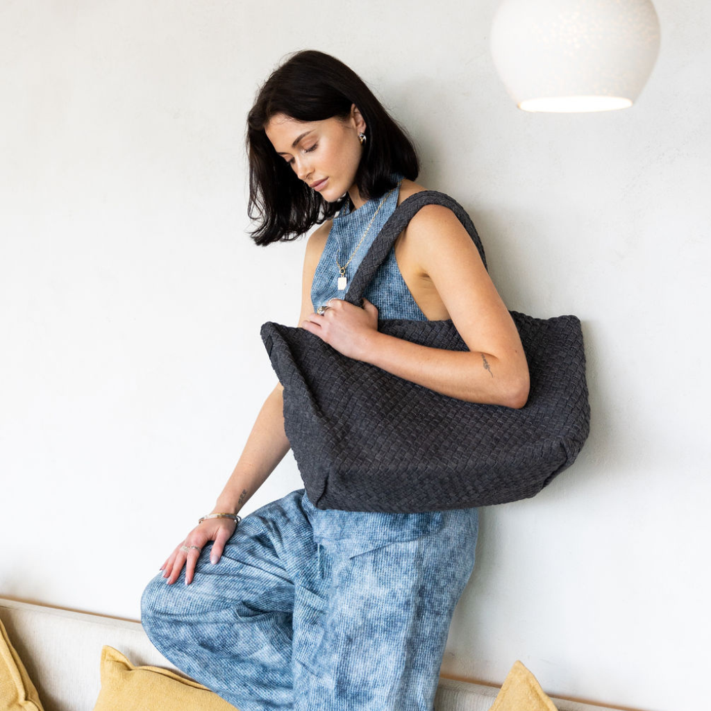 Woven Neoprene X Large Tote Black Denim Chuchka