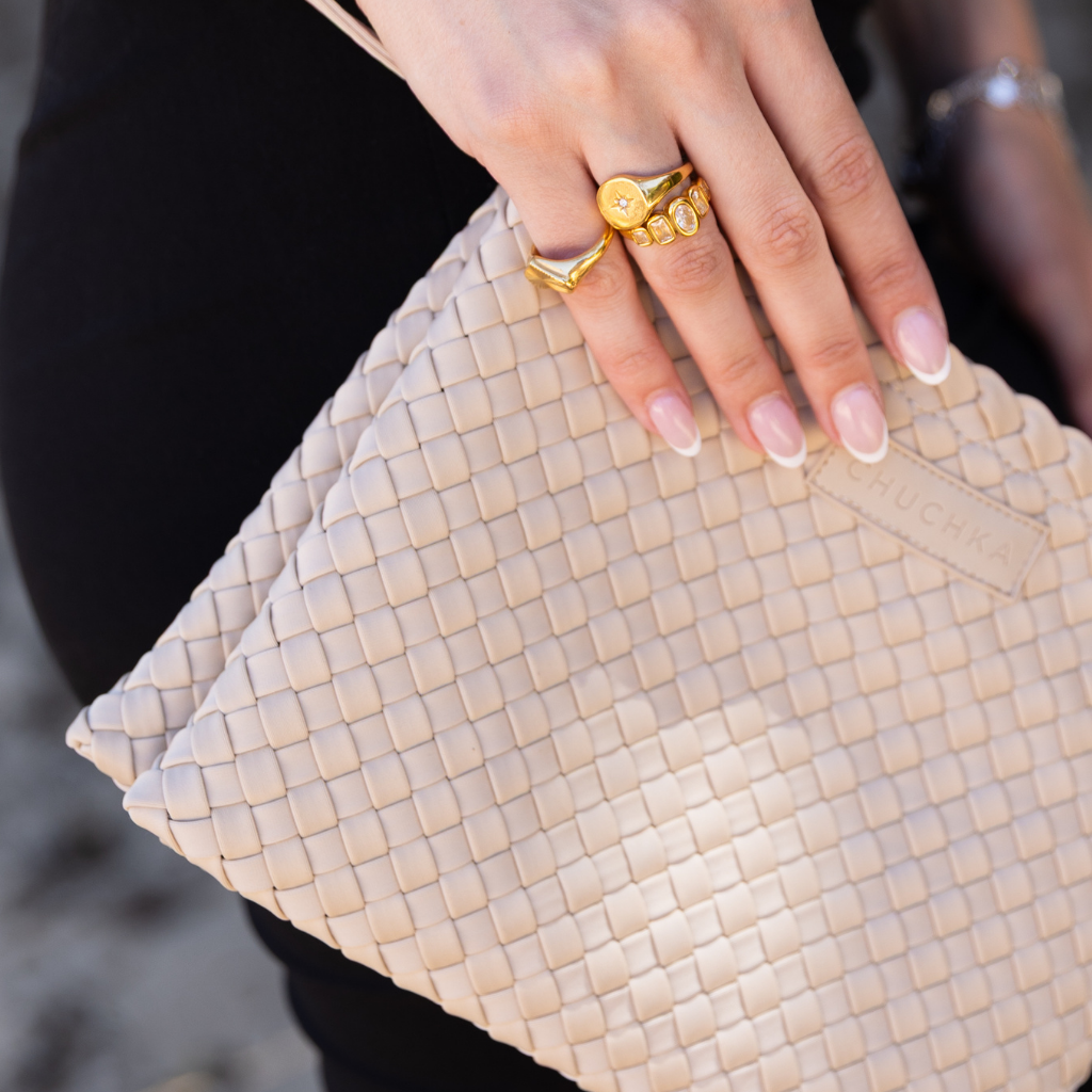 Woven Neoprene Double Pouch Bag Beige