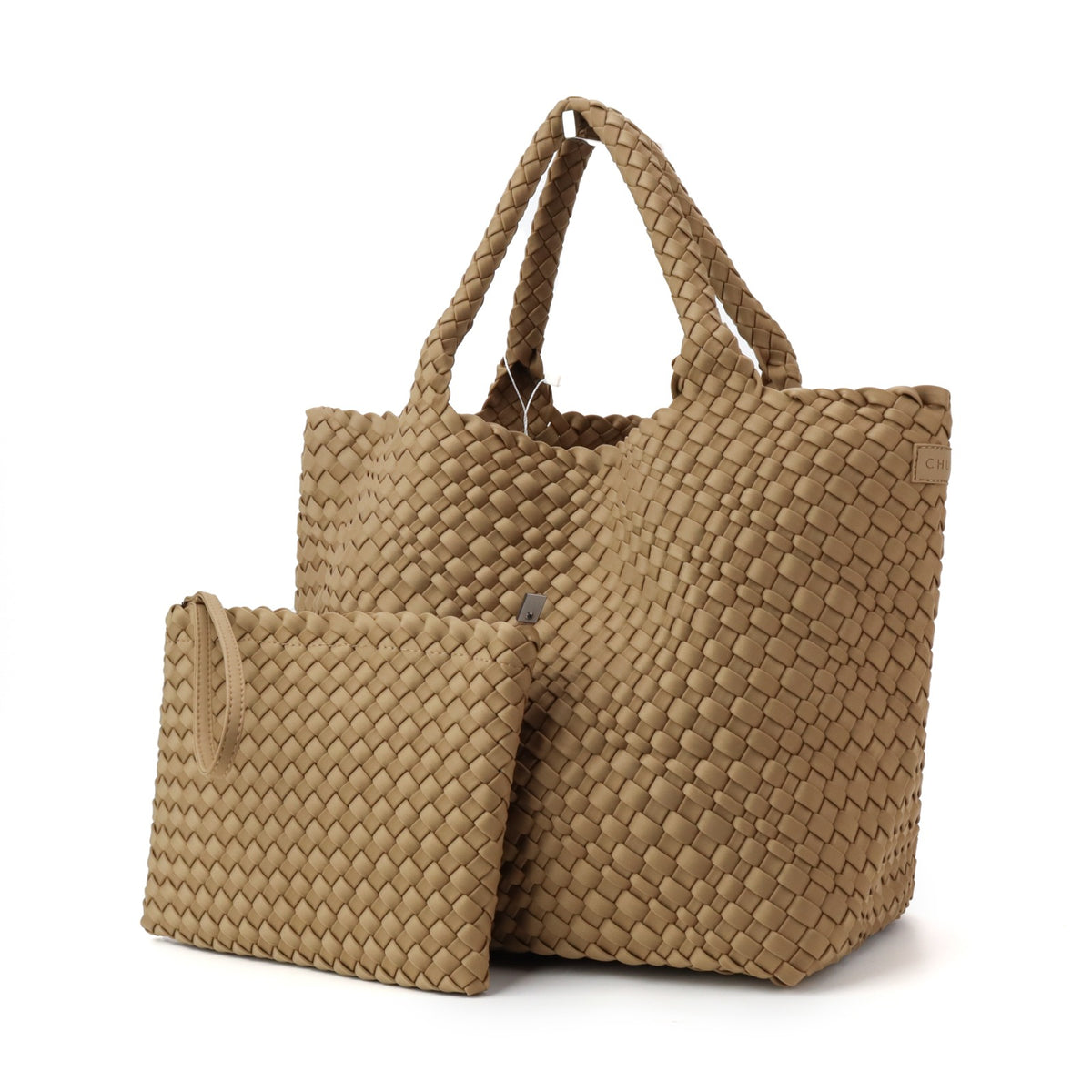 Woven Neoprene Shoulder Bag - Nude