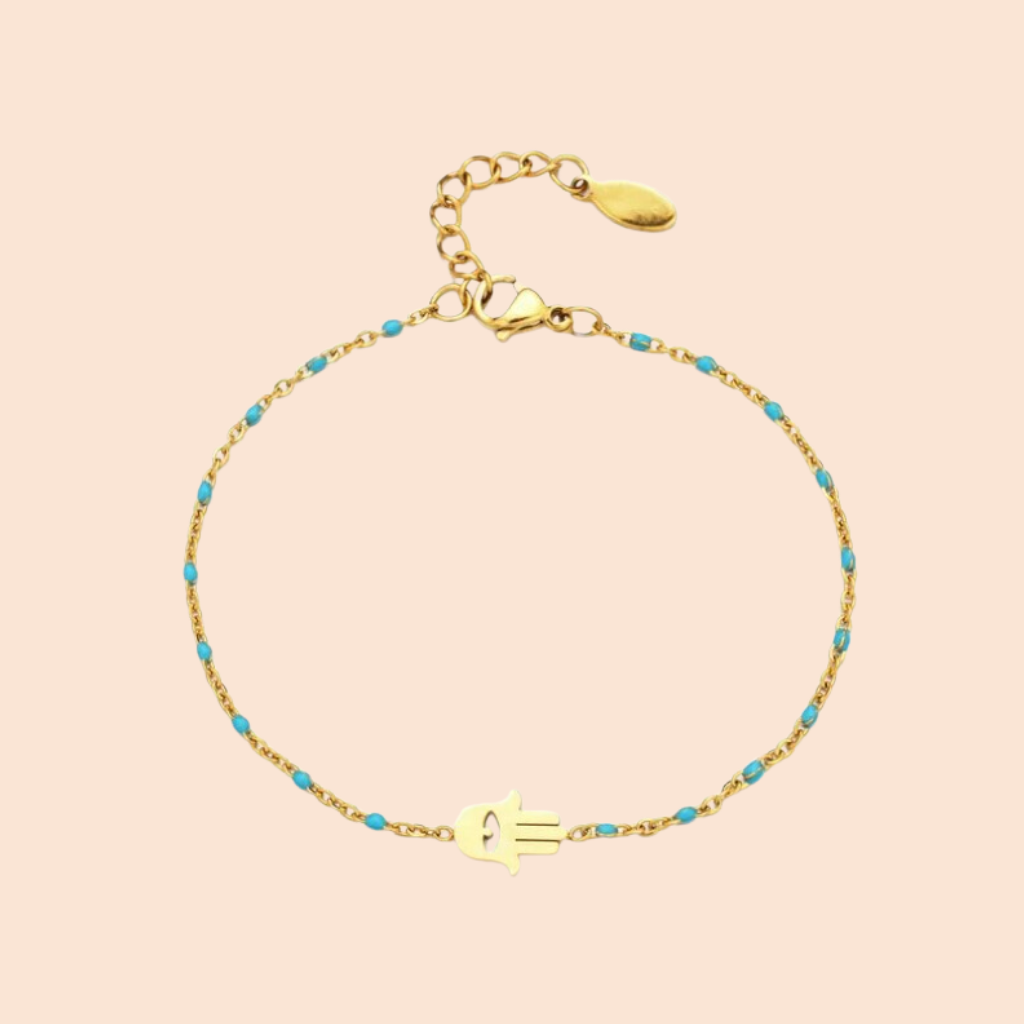 Mini Hamsa Bead Bracelet Aqua