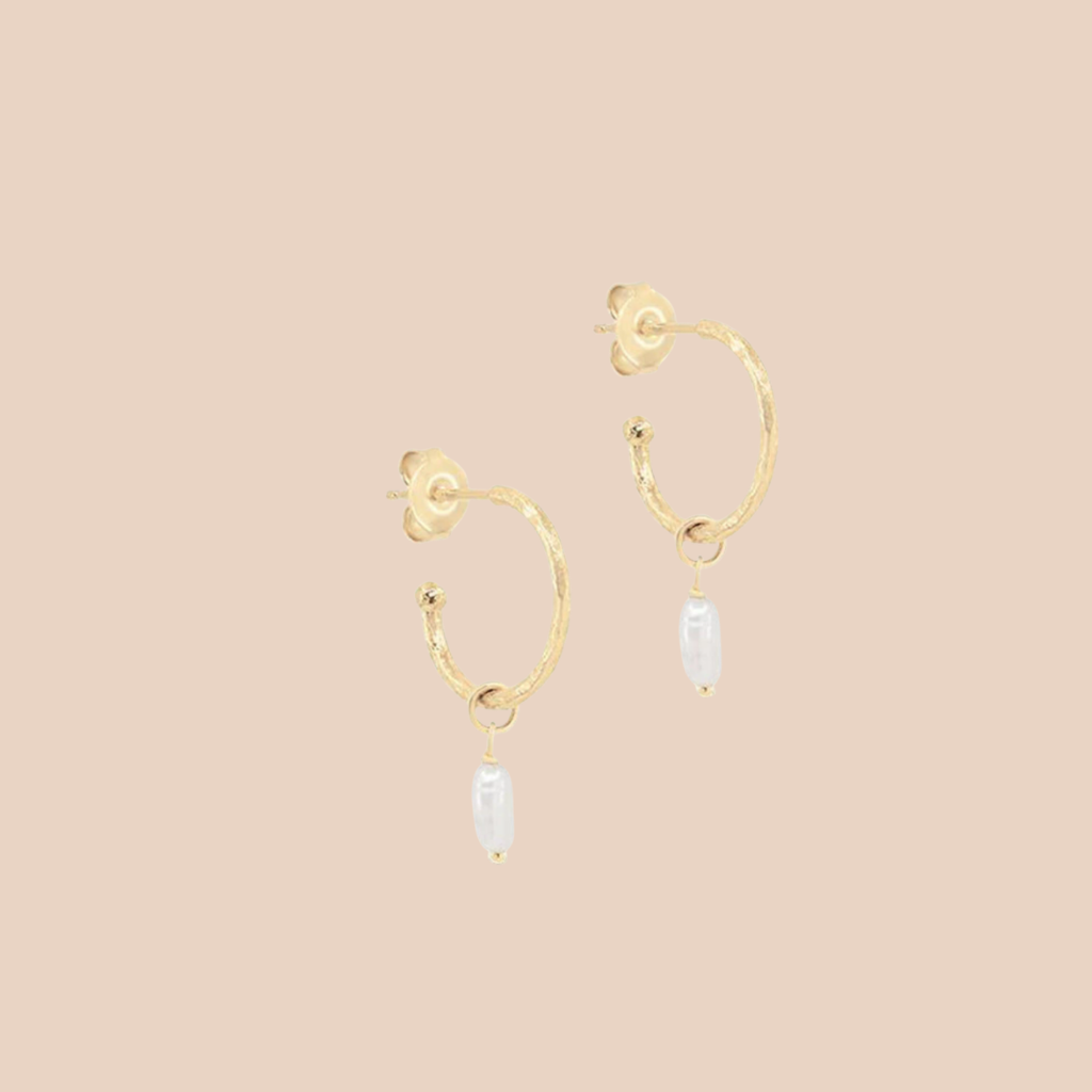 Droplet Pearl Huggie Gold