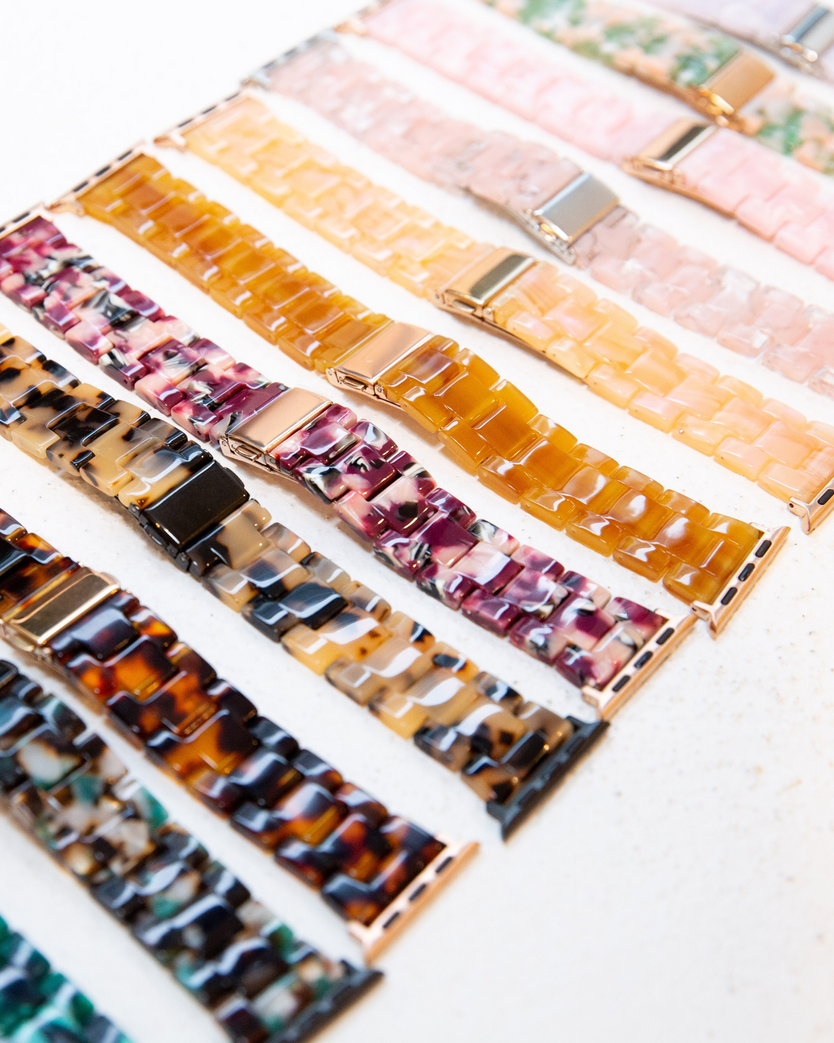 Rosetta Resin Watch Strap Pink White Tortoise Shell - 42/44mm